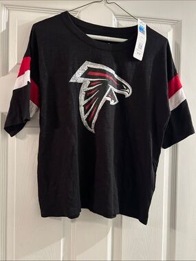 Black Tee with Red & White Sleeve Stripes